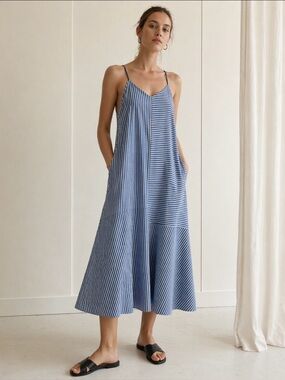 Tibi Blue and White Striped Sleeveless Dress